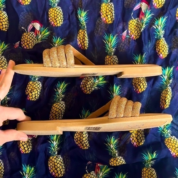 Brand New Steve Madden Rhinestone Multi-Strap Slip-On Sandals Bling Bronze Slide - Picture 9 of 15